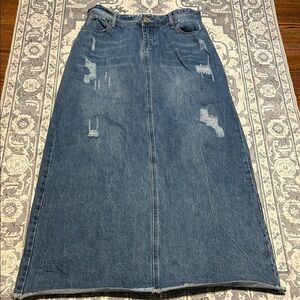 Inherit Distressed Denim Maxi Skirt